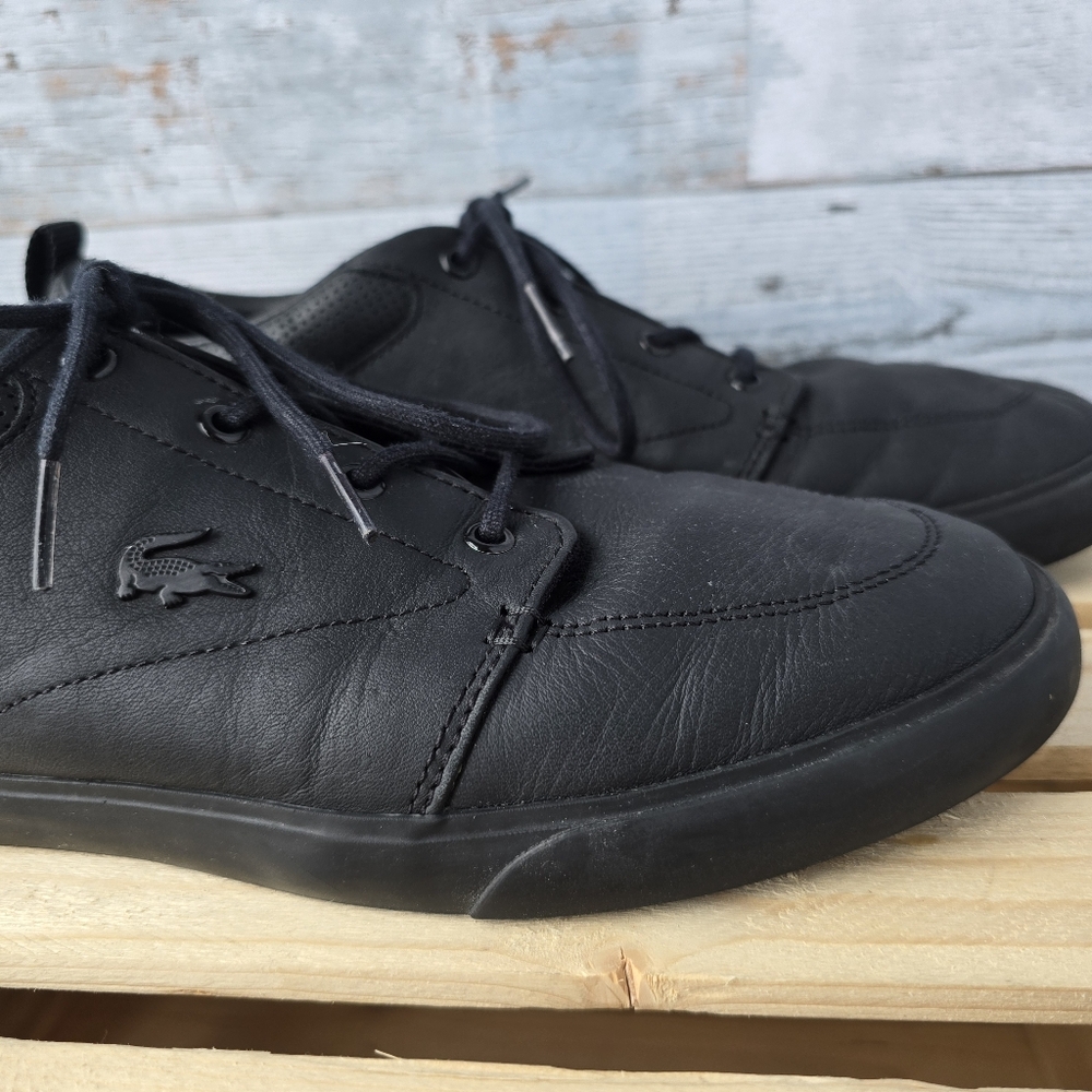 Lacoste Bayliss Black Leather Sneakers Lace Up Mens Size 11 - Picture 3 of 14